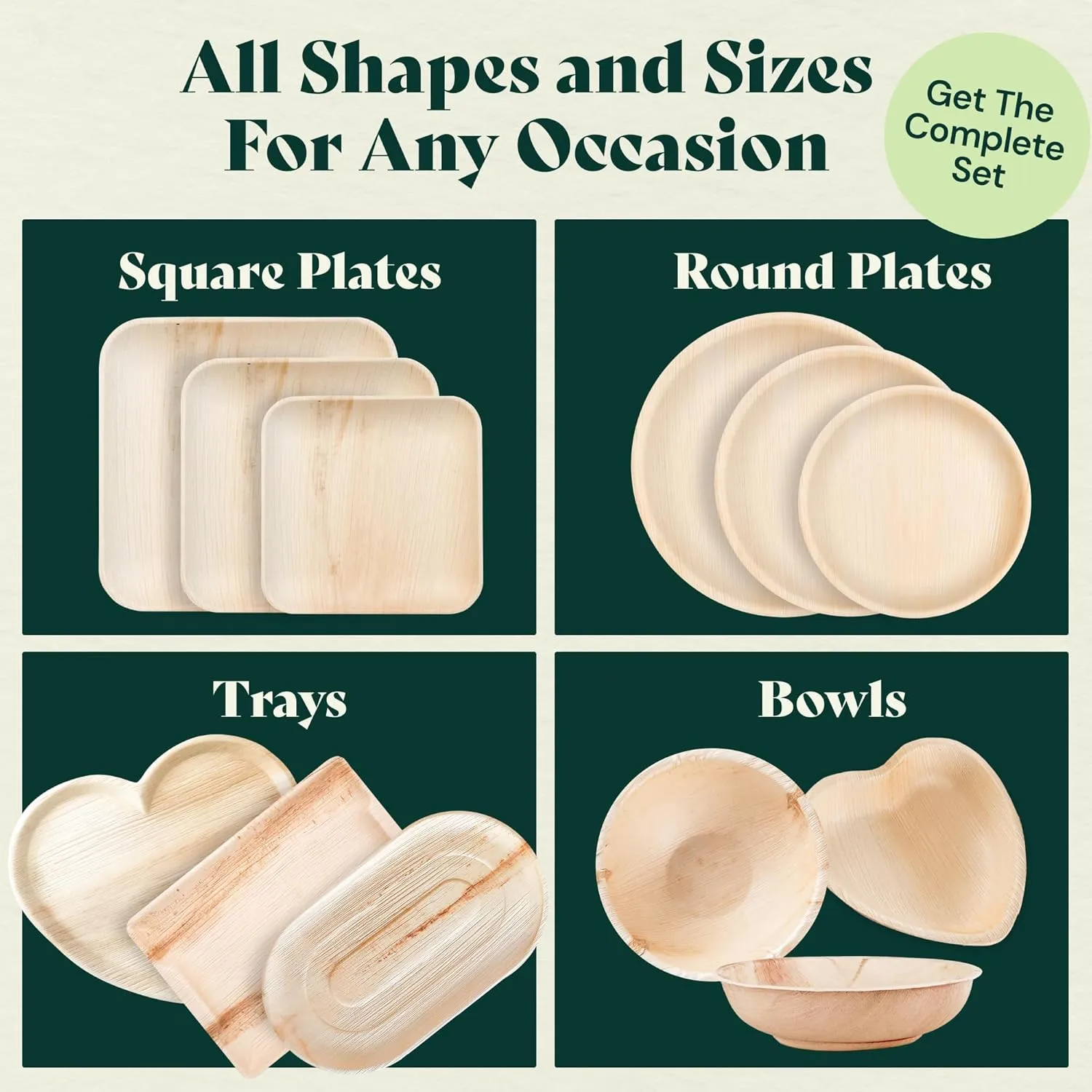 Chic Leaf Palm Leaf Disposable Bamboo Plates - Square Party Plates for Weddings, Parties, Event Appetizers - Biodegradable & Compostable - Party Supplies (10", 50 Pack)
