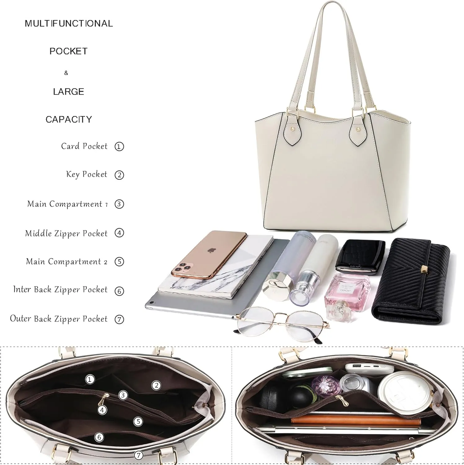 CHICAROUSAL Tote Bag for Women Large Handbags and Purses for Women PU Leather Womens Shoulder Bags
