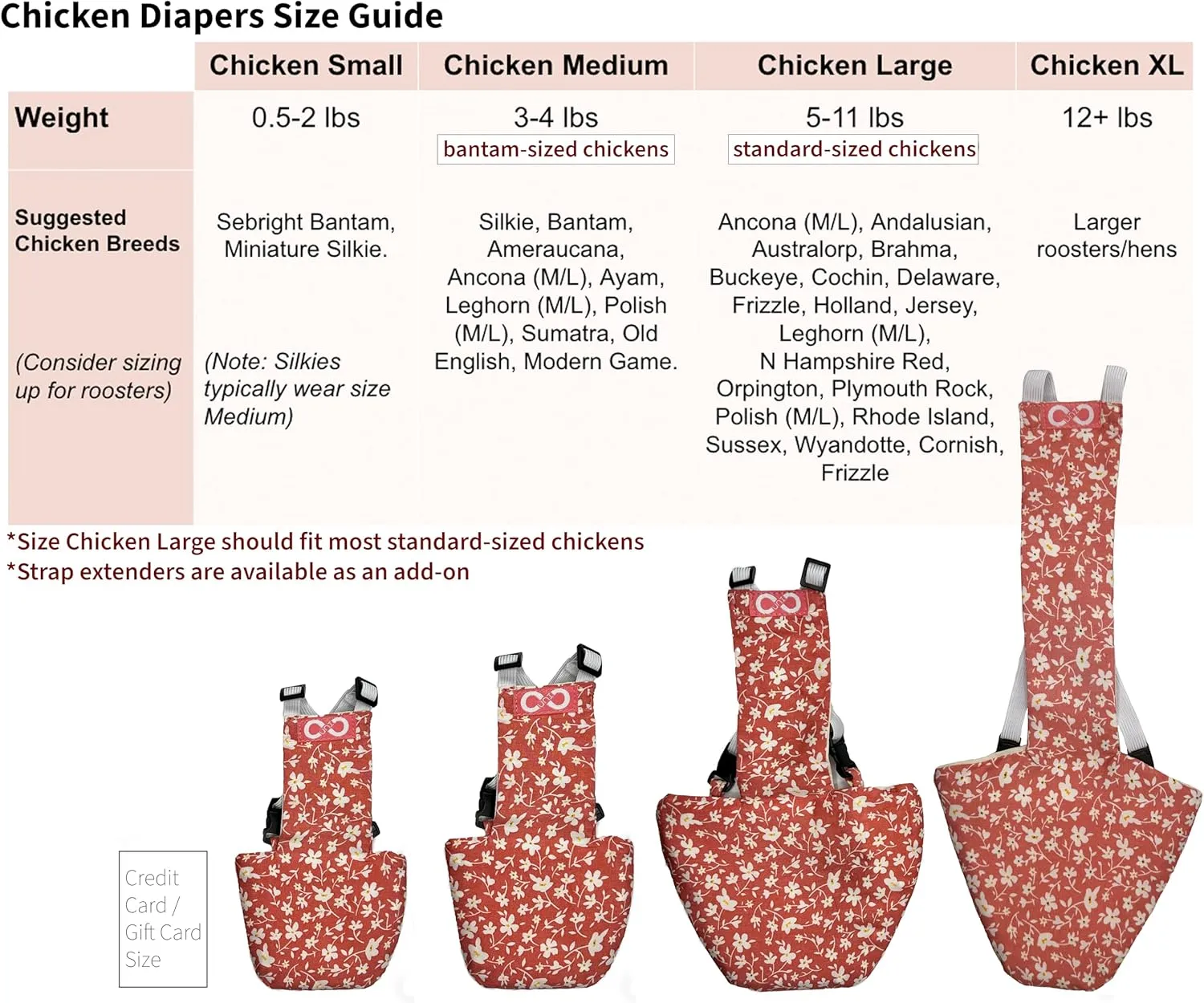 Chicken Diapers for Hens, Rooster, Diapers for Ducks, Ducklings, Birds - Disposable Lining, Reusable, Adjustable, Size That FITS, Large XL by Uni Infinity (Pink Floral, Chicken Large, 1, Count)