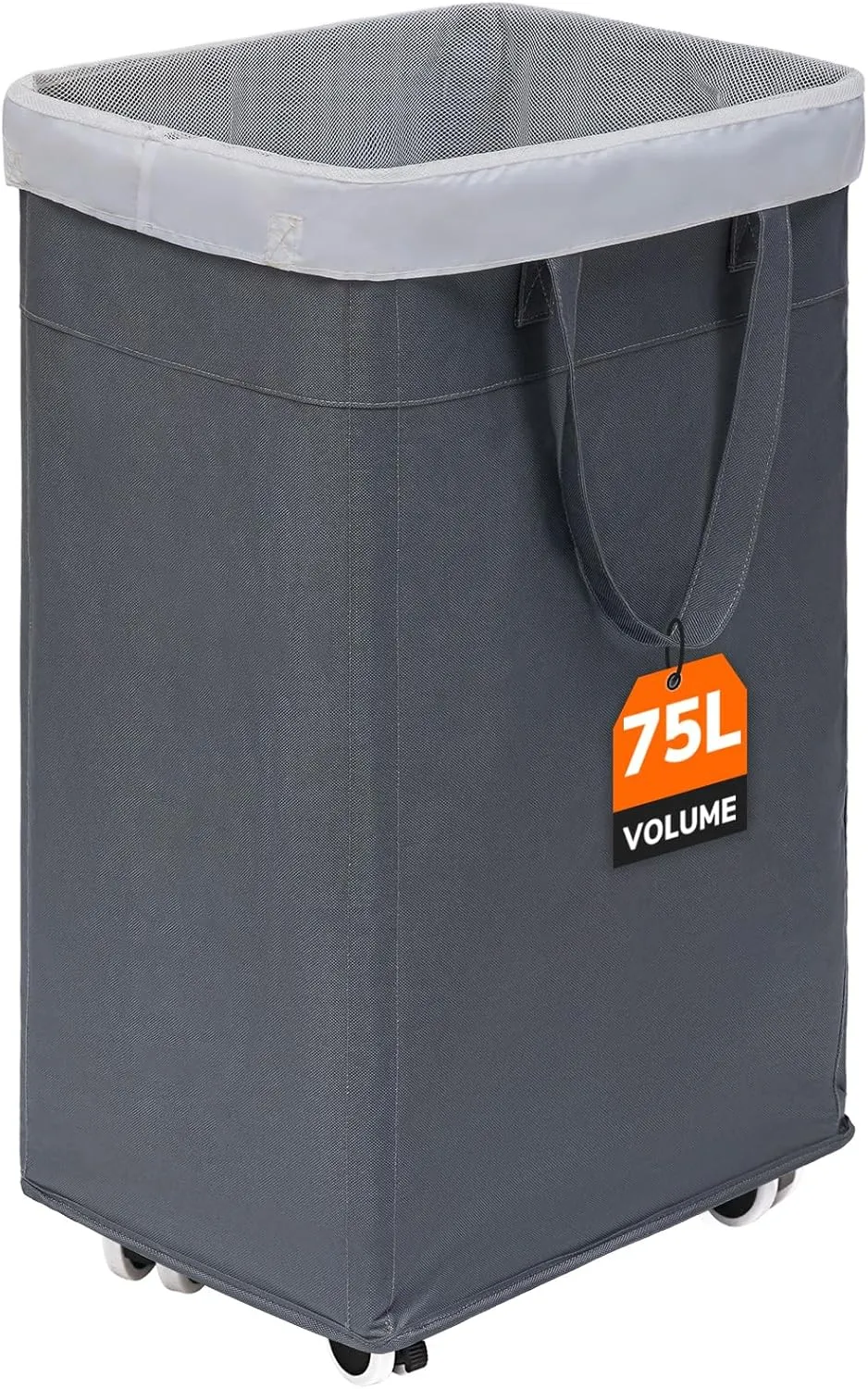 CHICVITA Rolling Laundry Basket with Wheels,75L Large Collapsible Laundry Hamper with Removable Wash Bag Space for Corner Dorms, Grey