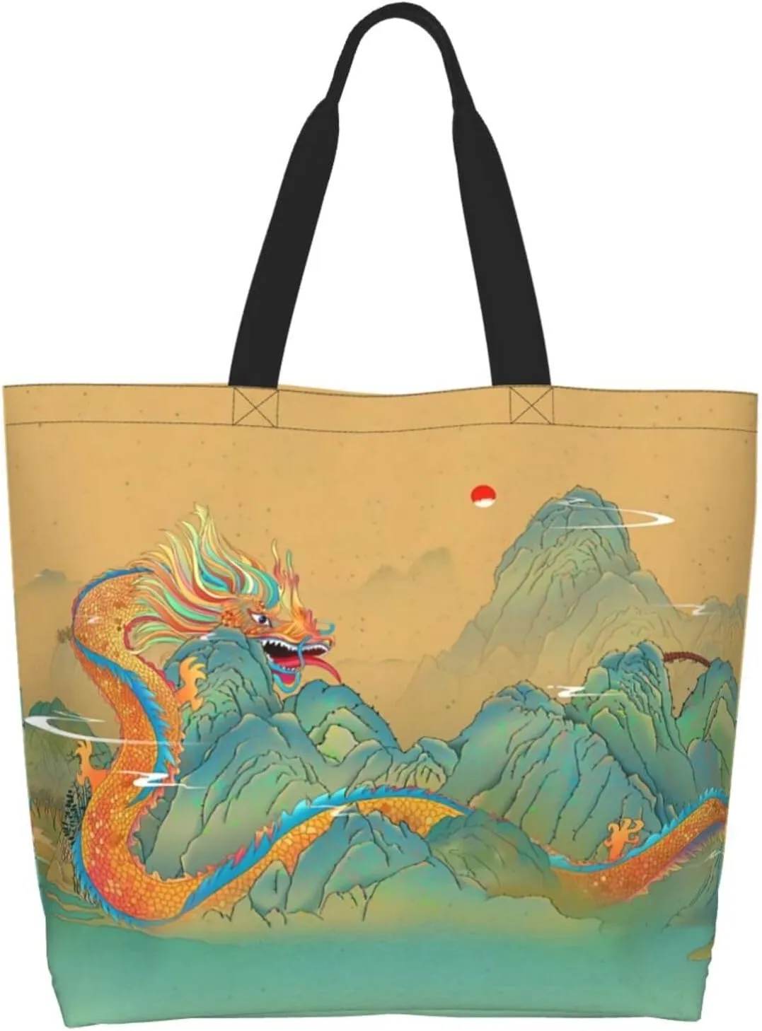 Chinese Dragon Cool Tote Bag Beach Bag Large Capacity Grocery Bag Reusable Shopping bags for Women