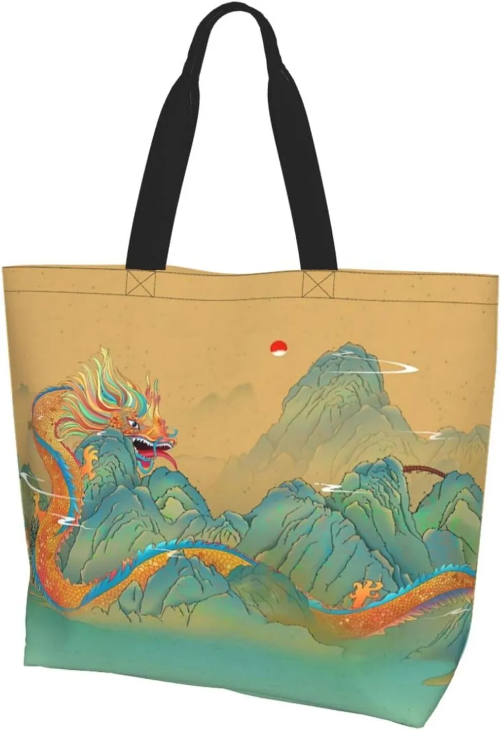 Chinese Dragon Cool Tote Bag Beach Bag Large Capacity Grocery Bag Reusable Shopping bags for Women