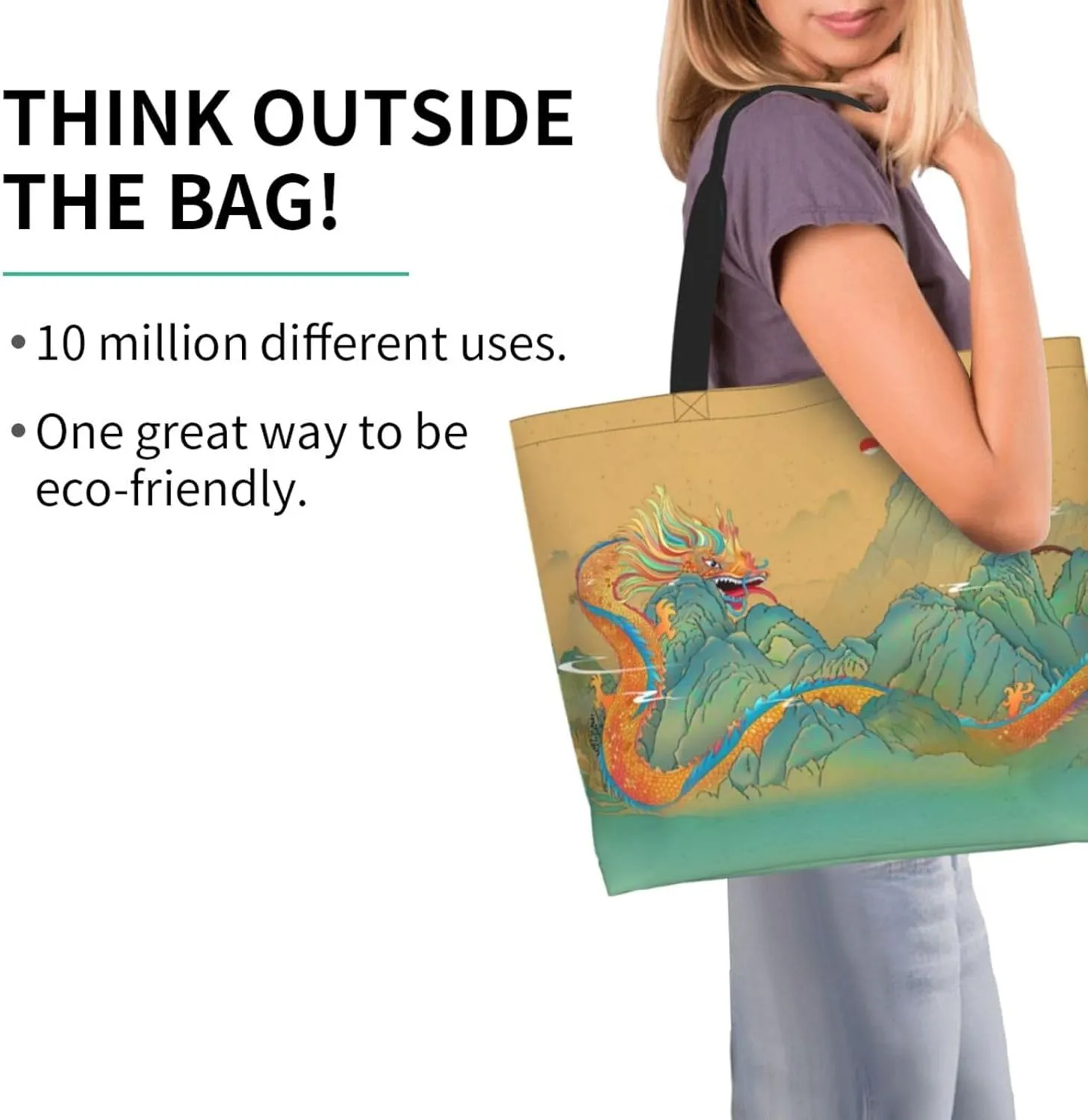 Chinese Dragon Cool Tote Bag Beach Bag Large Capacity Grocery Bag Reusable Shopping bags for Women