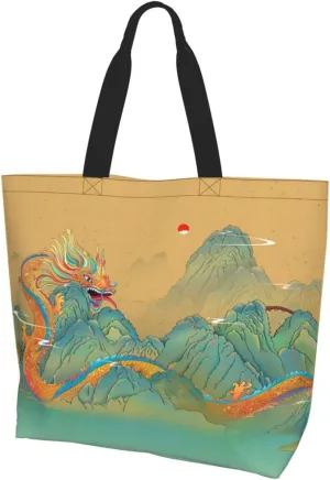 Chinese Dragon Cool Tote Bag Beach Bag Large Capacity Grocery Bag Reusable Shopping bags for Women