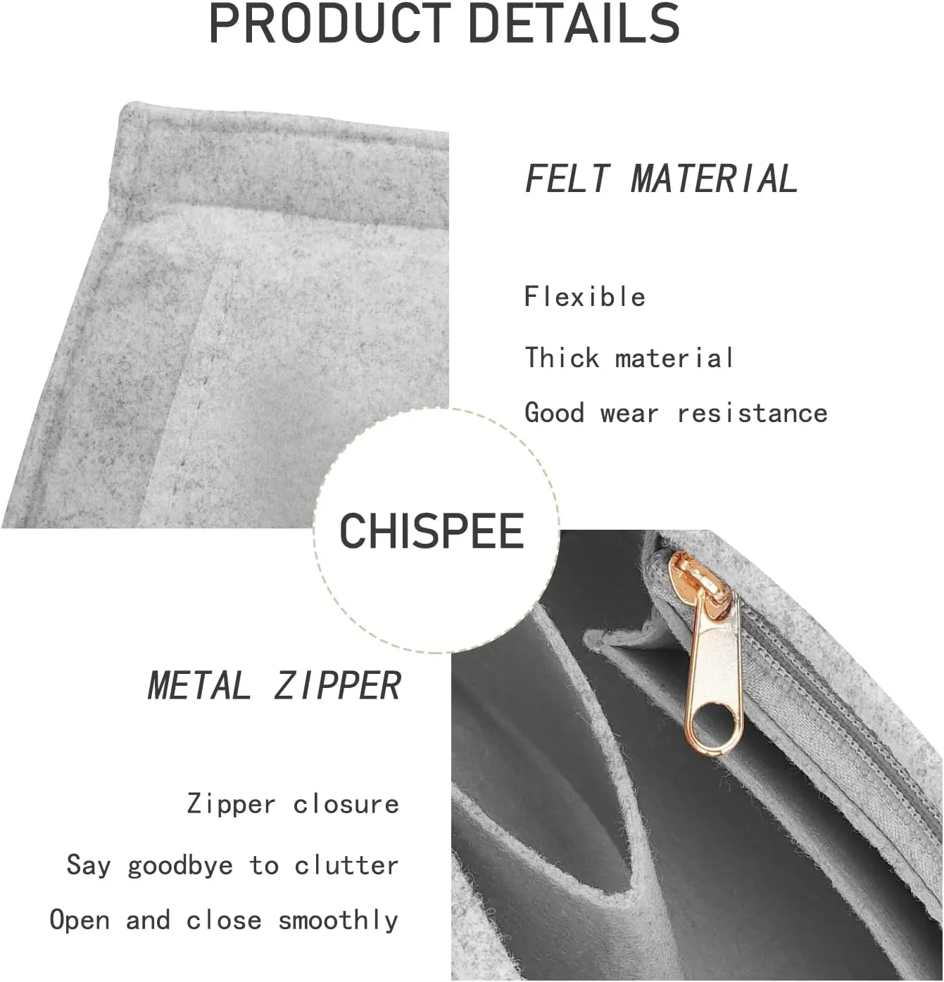 Chispee Purse Organizer Insert for Longchamp Handbags – Premium Handbag Organizer with Multiple Pockets, Lightweight & Durable Bag Organizer for Tote, Travel, and Everyday Use (M Size, Light Grey)