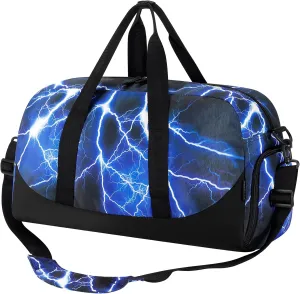Choco Mocha Kids Duffle Bag Boys Lightning Duffle Bag for Kids Travel Bag Boys Overnight Bag for Kids Duffel Bags Toddler Weekender Bag Childrens Kids Gym Sports Sleepover Bag 6-8 Gift Blue