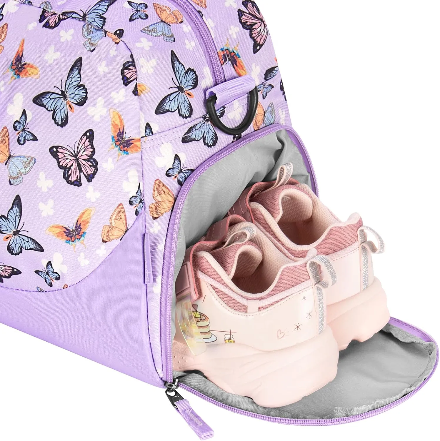 Choco Mocha Kids Duffle Bag Girls - Butterfly Weekender Overnight Bags for Girl Ages 9-12, Violet