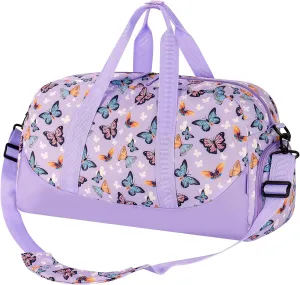 Choco Mocha Kids Duffle Bag Girls - Butterfly Weekender Overnight Bags for Girl Ages 9-12, Violet