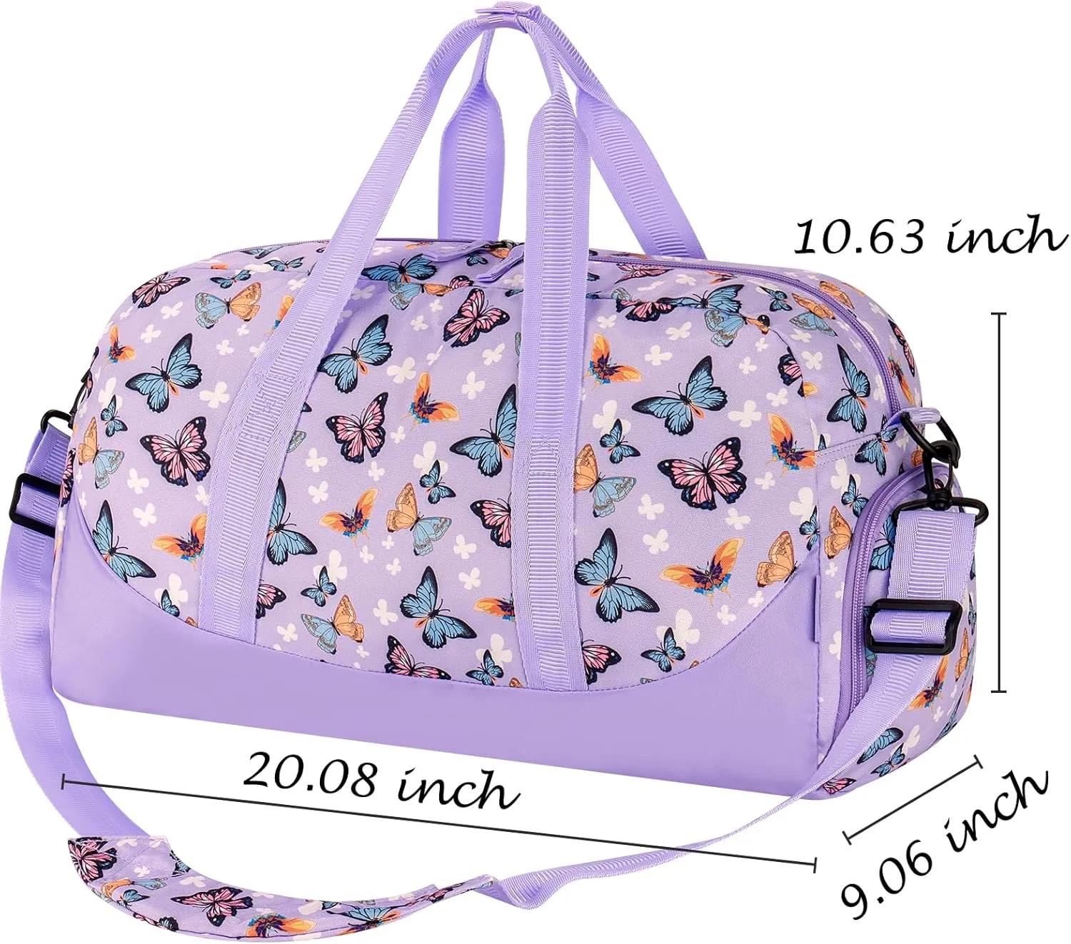 Choco Mocha Kids Duffle Bag Girls - Butterfly Weekender Overnight Bags for Girl Ages 9-12, Violet