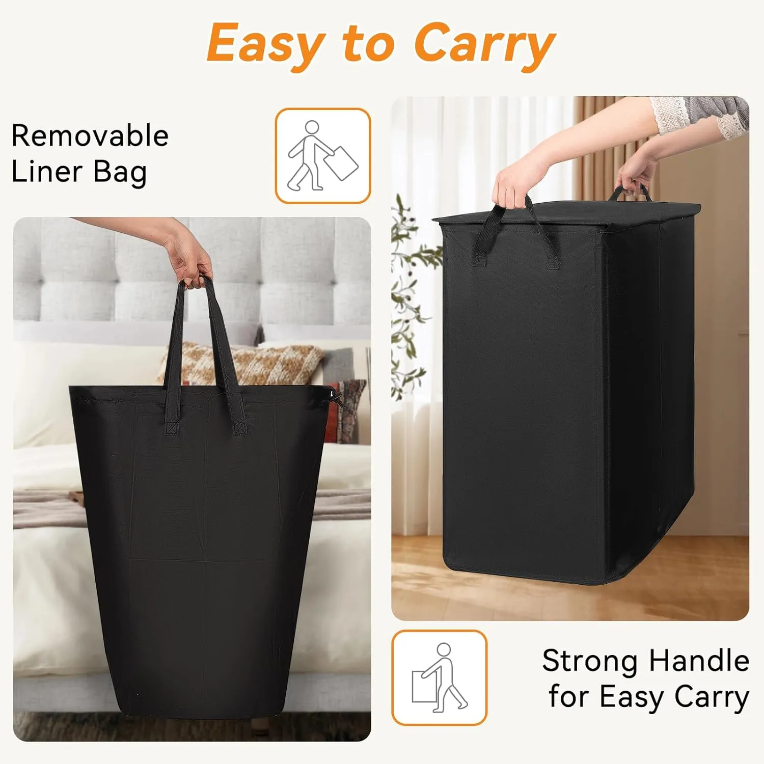 Chrislley 140L Laundry Hamper 2 Section, Double Laundry Basket with Lid, Large Dirty Clothes Hamper with Removable Liner Bags, Collapsible Laundry Organizer for Bedroom, Dorm,Black