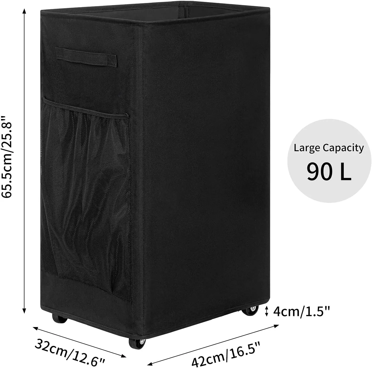 Chrislley 90L Rolling Laundry Basket Large Laundry Hamper with Wheels Collapsible Clothes Hamper Rolling Tall Laundry Storage Cart Foldable Clothes Organizer (Black)