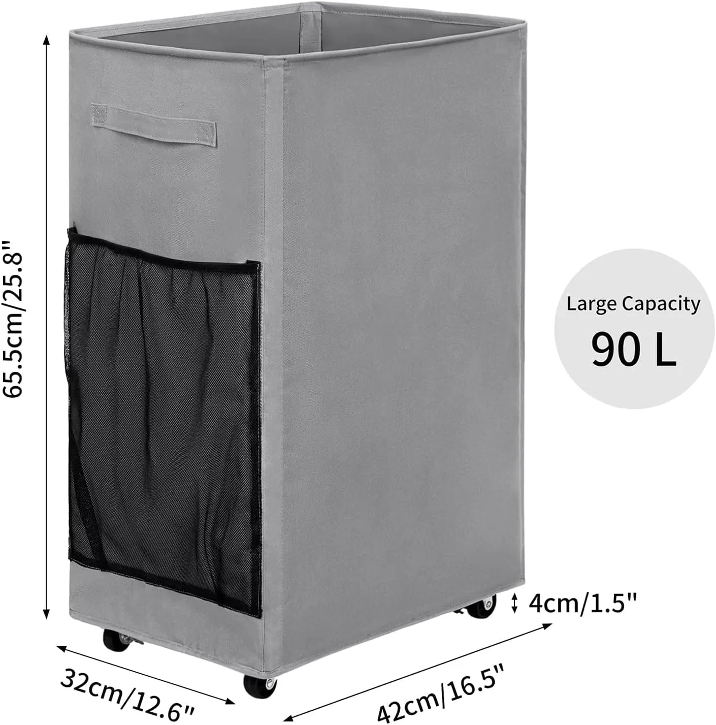 Chrislley 90L Rolling Laundry Basket Large Laundry Hamper with Wheels Collapsible Hamper Tall Storage Cart Foldable Clothes Organizer (Grey)