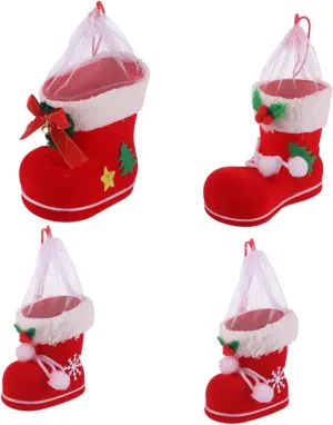 Christmas Boots Decor Candy Storage Bag 4pcs Hanging Pendant Xmas Boots for Family Present