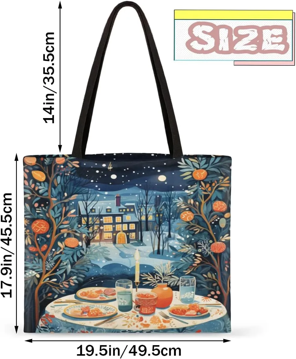Christmas Candlelight Dinner Canvas Tote Bag for Women Men Stylish Tote Handbag Shoulder Bag Reusable Grocery Bag