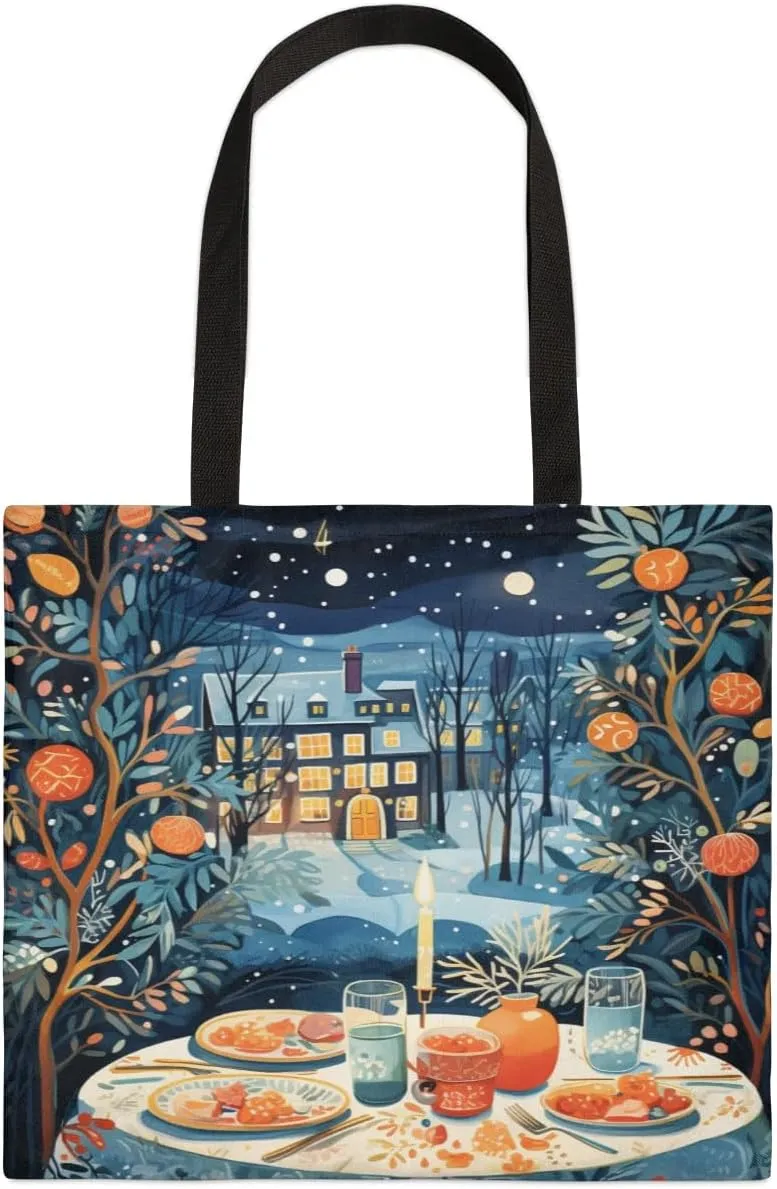 Christmas Candlelight Dinner Canvas Tote Bag for Women Men Stylish Tote Handbag Shoulder Bag Reusable Grocery Bag
