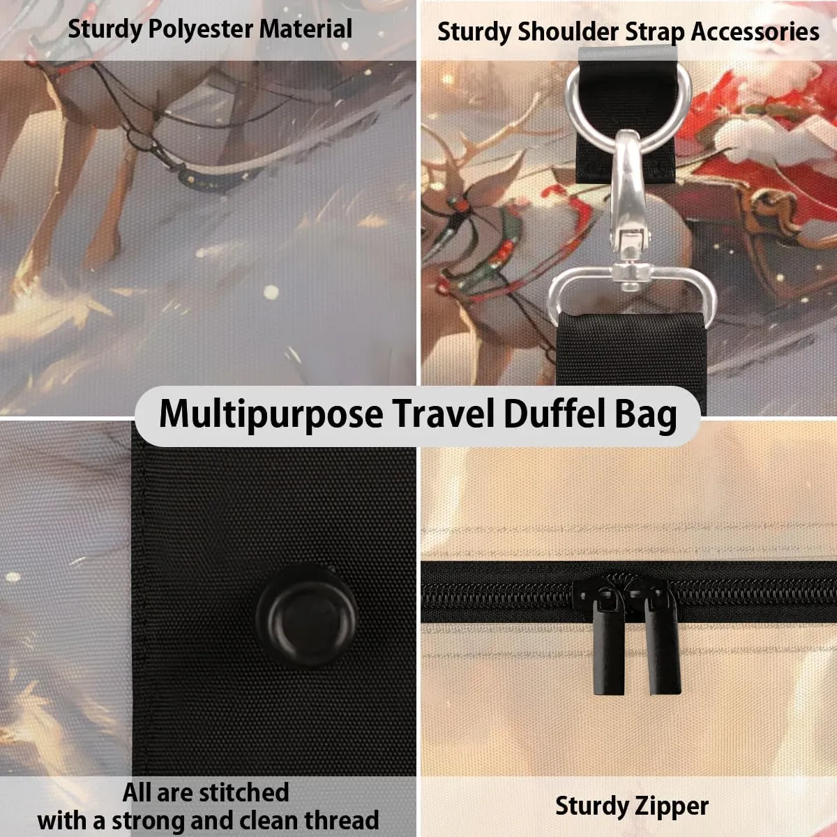 Christmas Santa Claus Elk Foldable Lightweight Duffle Bag for Travel - Waterproof Carry On Bags for Airplanes, Travel Duffel Bags for Gym, Weekend