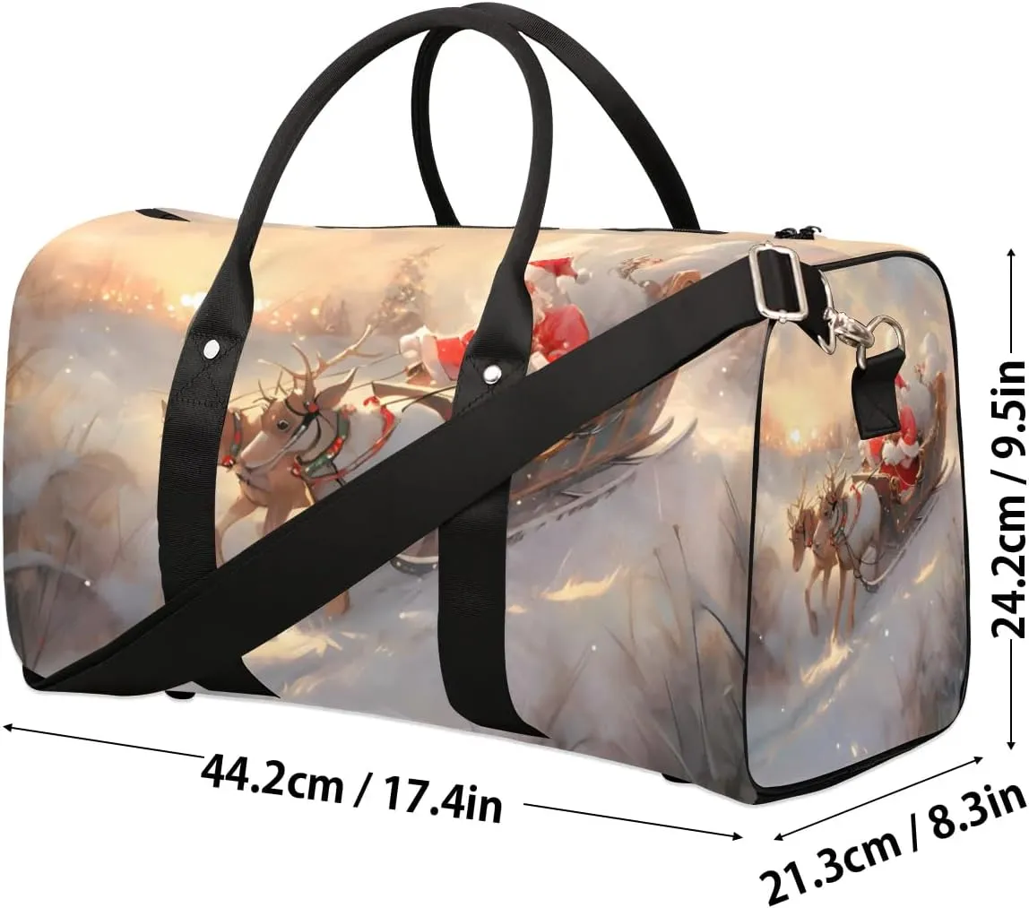 Christmas Santa Claus Elk Foldable Lightweight Duffle Bag for Travel - Waterproof Carry On Bags for Airplanes, Travel Duffel Bags for Gym, Weekend