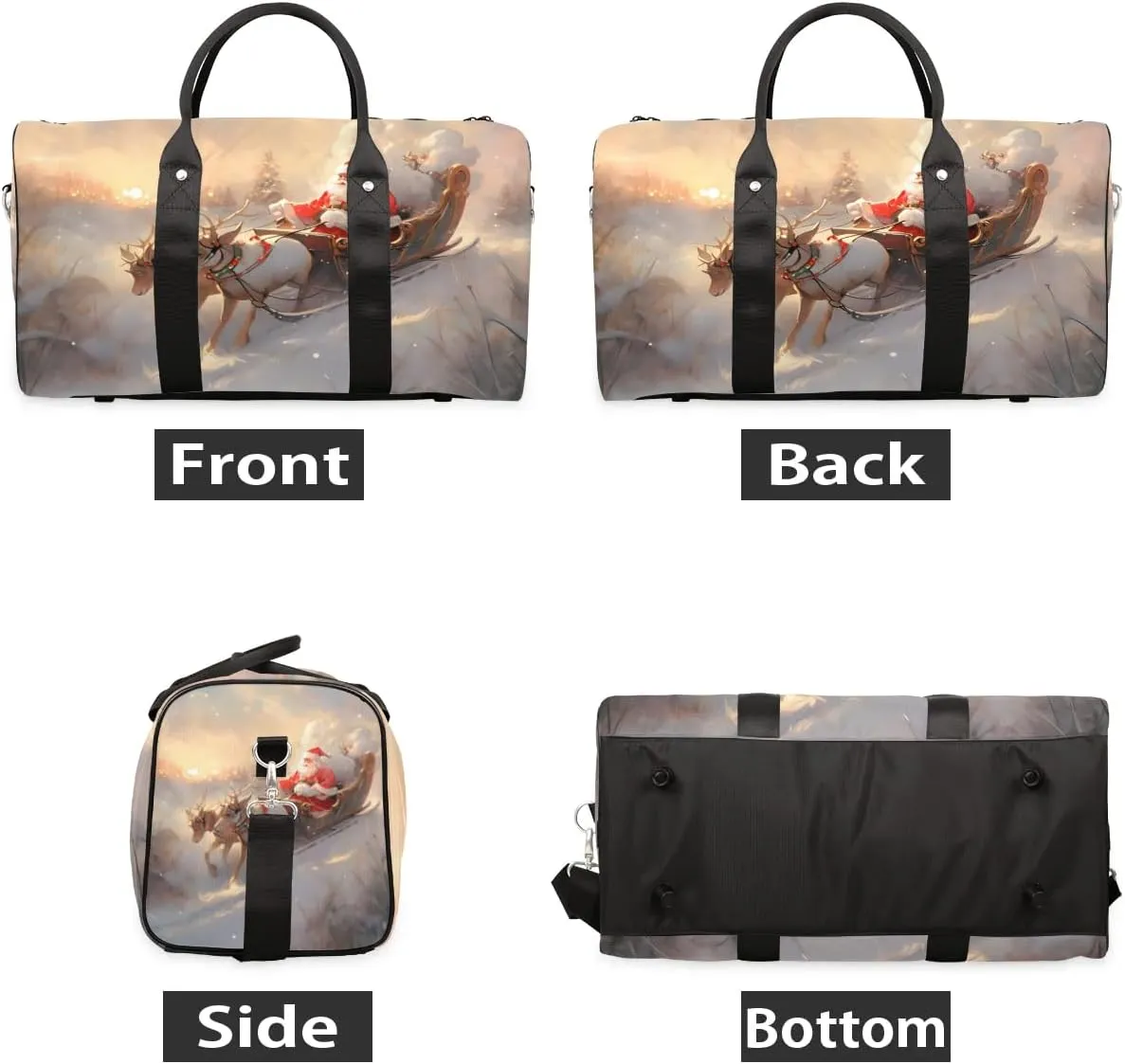 Christmas Santa Claus Elk Foldable Lightweight Duffle Bag for Travel - Waterproof Carry On Bags for Airplanes, Travel Duffel Bags for Gym, Weekend