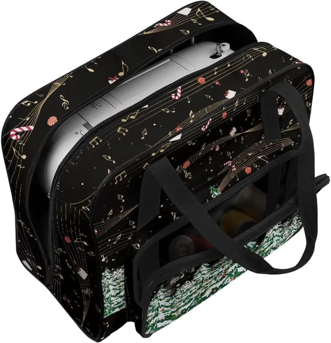 Christmas Tree Sewing Machine Handbag Two Way Zipper Carrying Travel Storage Carrier Sewing Bag with Handle Sewing Box Storage Bag Compatible with Most Standard Singer, Brother