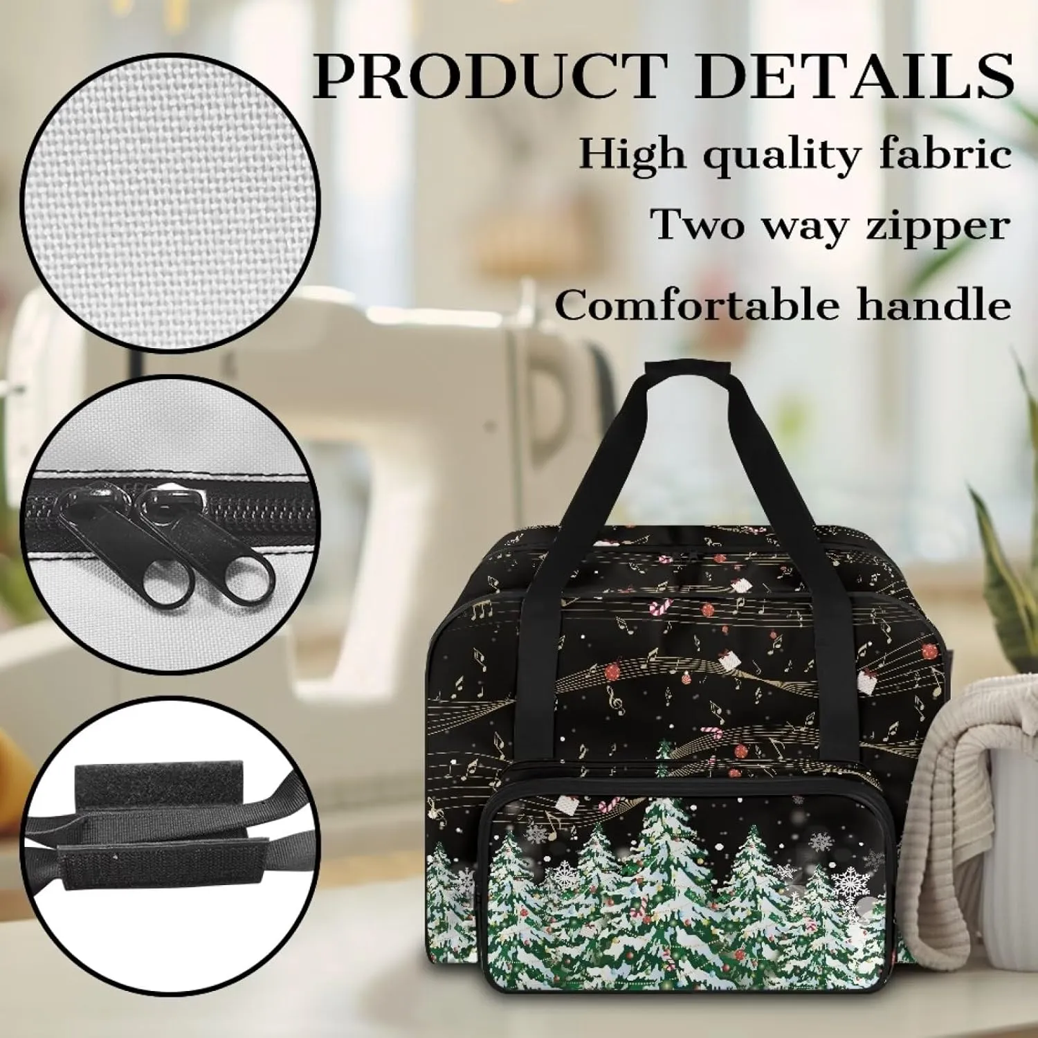Christmas Tree Sewing Machine Handbag Two Way Zipper Carrying Travel Storage Carrier Sewing Bag with Handle Sewing Box Storage Bag Compatible with Most Standard Singer, Brother