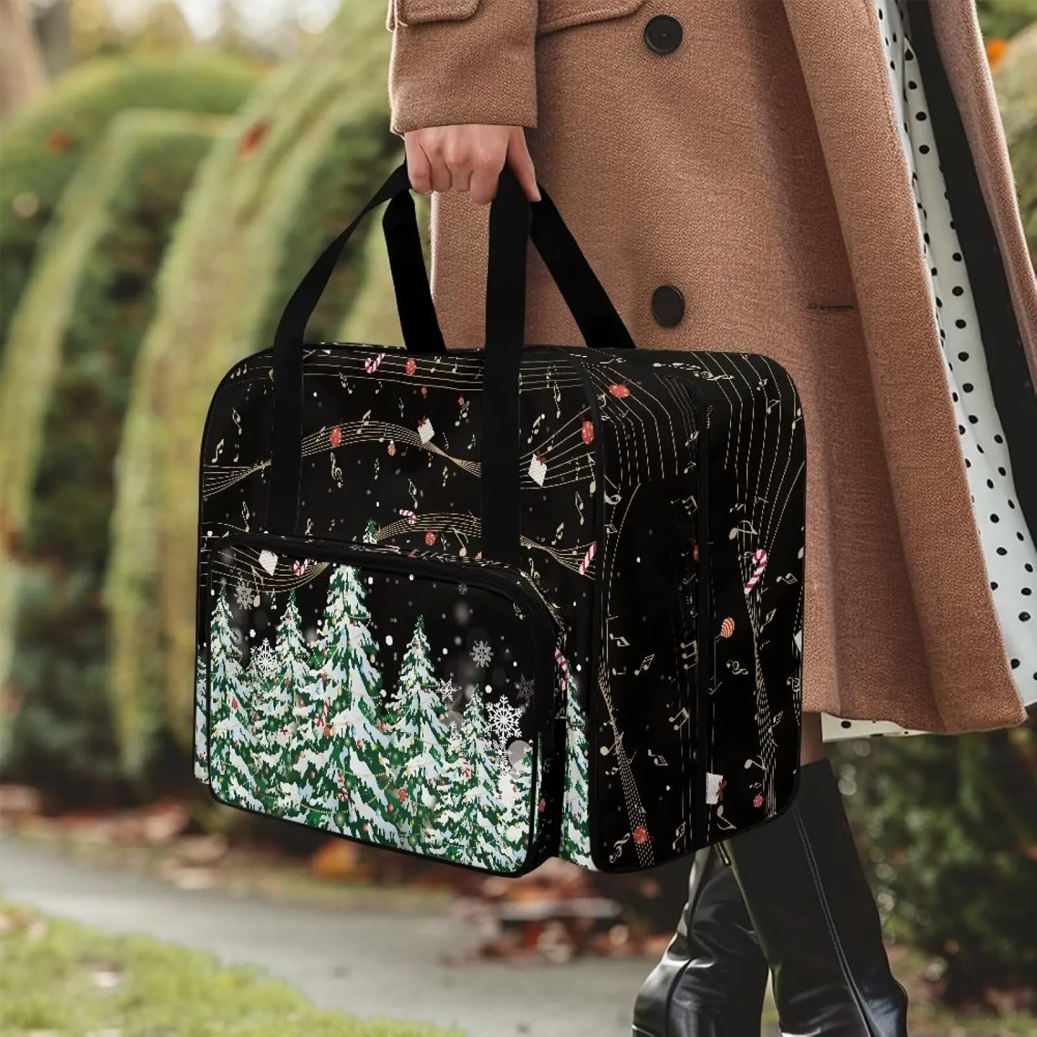 Christmas Tree Sewing Machine Handbag Two Way Zipper Carrying Travel Storage Carrier Sewing Bag with Handle Sewing Box Storage Bag Compatible with Most Standard Singer, Brother