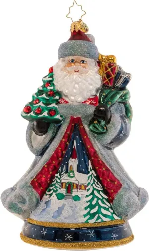 Christopher Radko Hand-Crafted European Glass Christmas Decorative Ornament, Santa's Snowy Scene