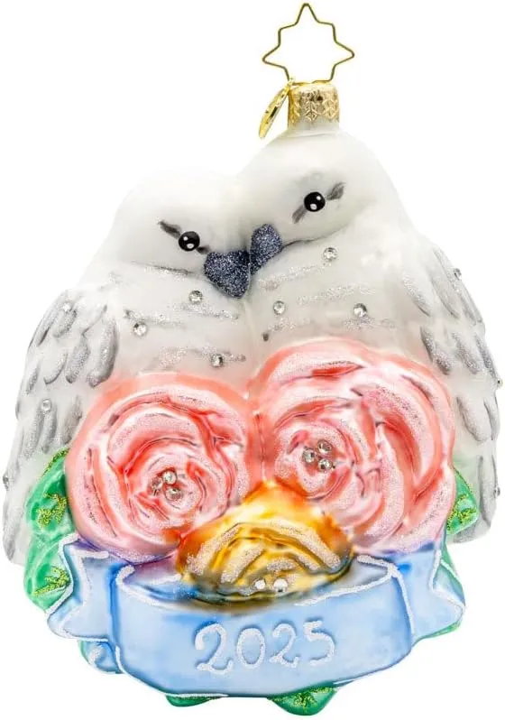 Christopher Radko Hand-Crafted European Glass Christmas Tree Decorative Ornament, 2025 Wedding Lovebirds