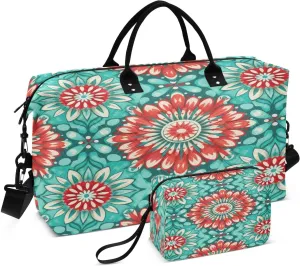 Circular Mandala Travel Duffle Bag Weekend Overnight Bag Carry on Toiletry Bag Large Gym Bag for Men Women