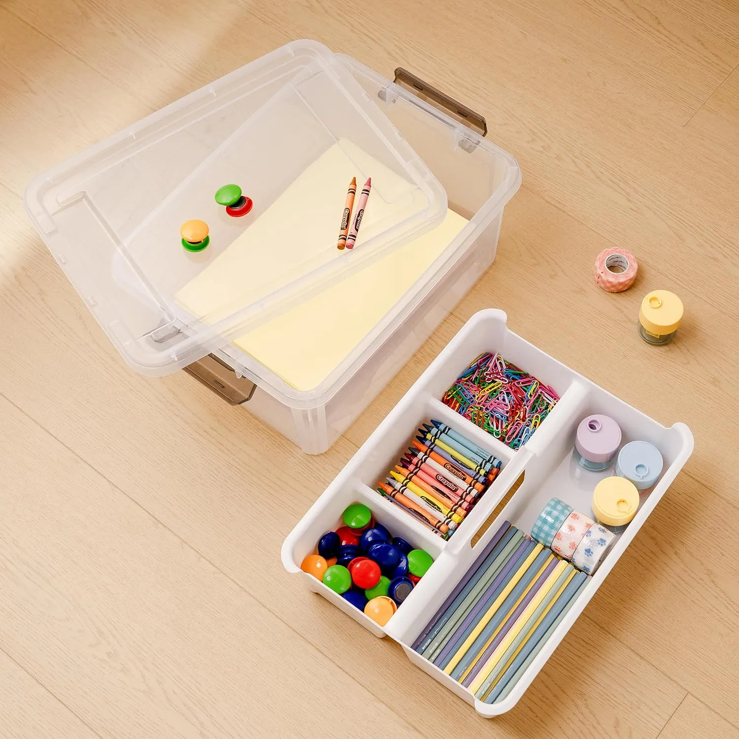 Citylife 17 QT Plastic Storage Bins Clear Storage Box with Removable Tray Stackable Latching Box with Handle for Oraganizing Tool, Craft, Office, Orange