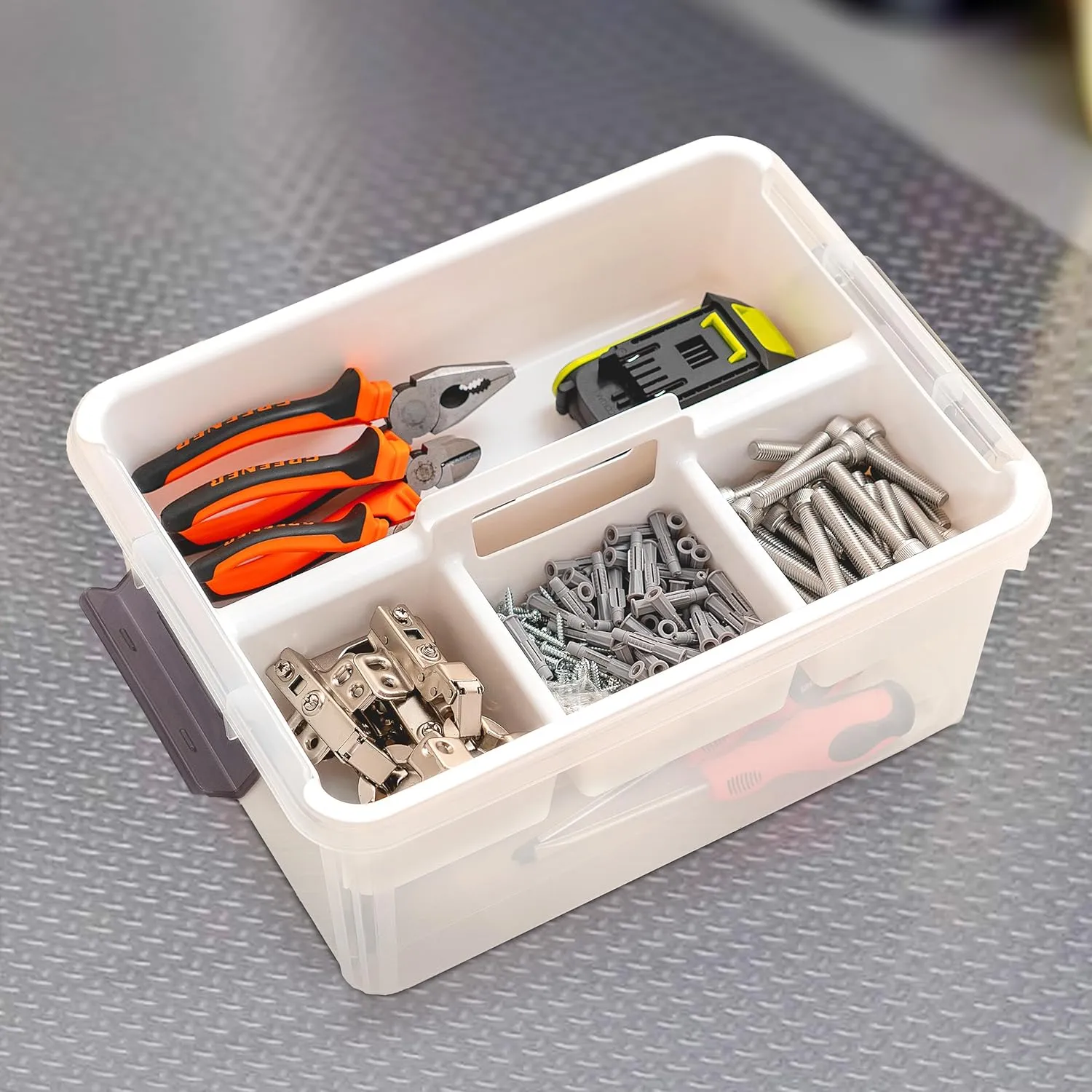 Citylife 17 QT Plastic Storage Bins Clear Storage Box with Removable Tray Stackable Latching Box with Handle for Oraganizing Tool, Craft, Office, Orange