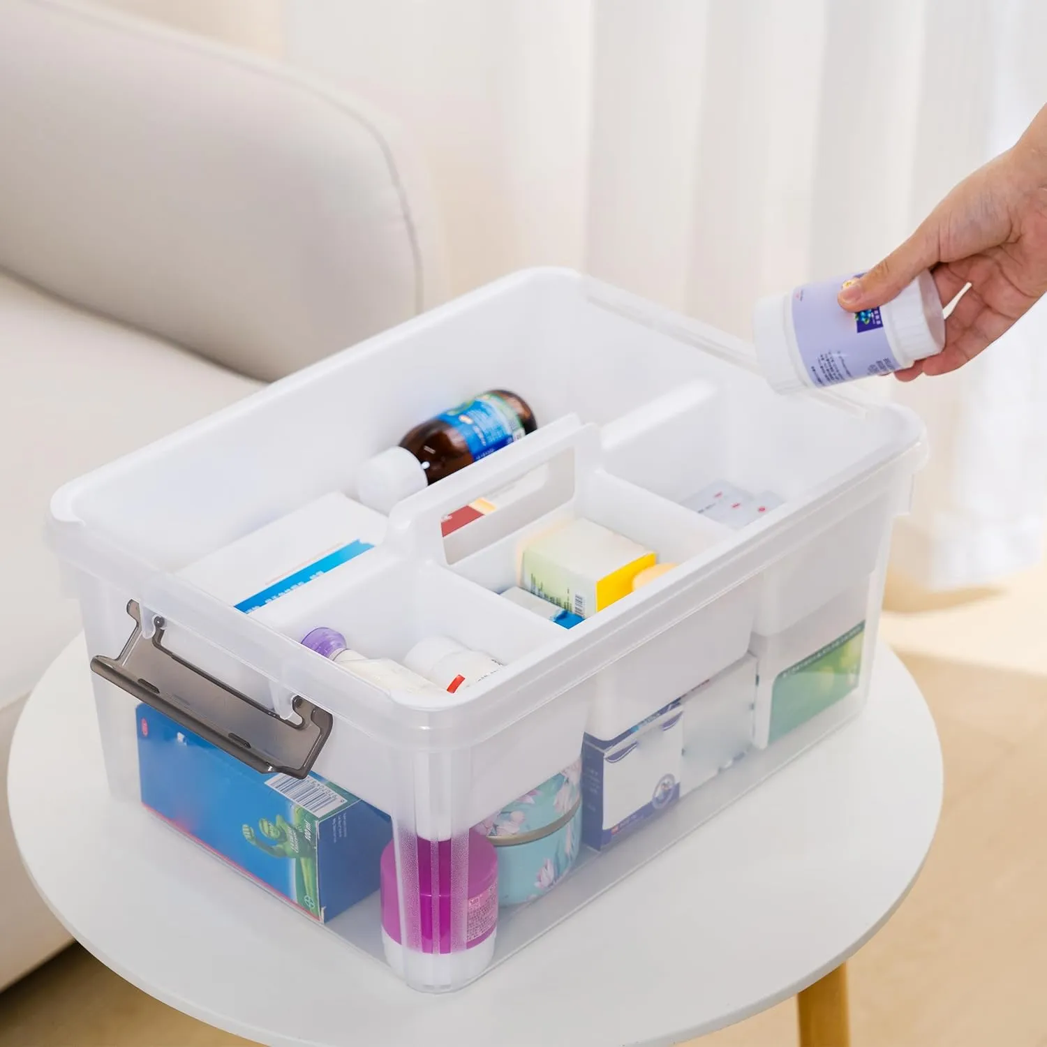 Citylife 17 QT Plastic Storage Bins Clear Storage Box with Removable Tray Stackable Latching Box with Handle for Oraganizing Tool, Craft, Office, Orange