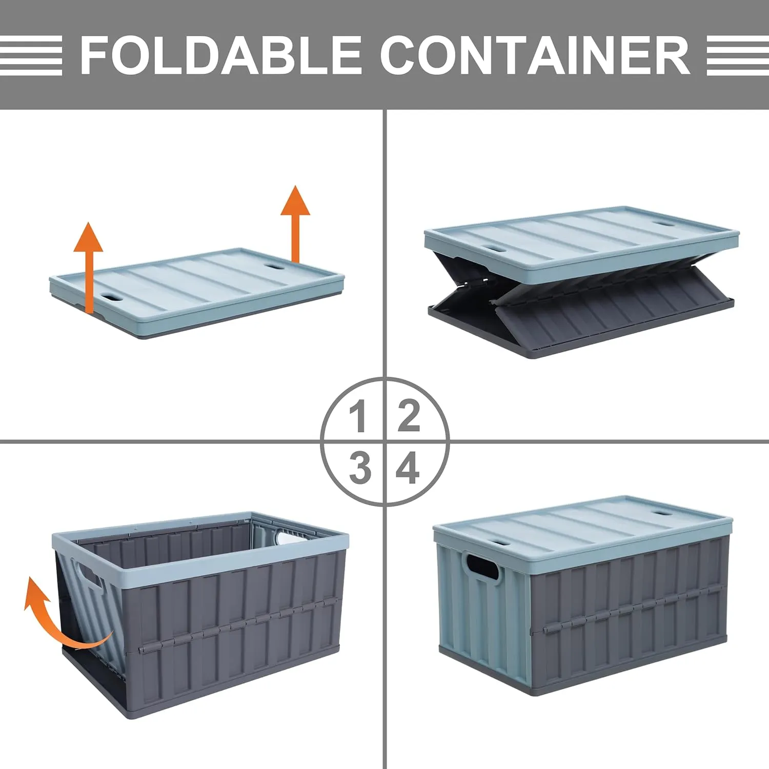 Citylife 64L Collapsible Storage Bins with Lids Plastic Storage Containers for Organizing Stackable Storage Box Large Heavy Duty Utility Crates, 2 Packs
