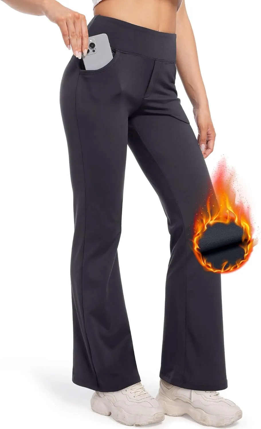 CL convallaria Flare Leggings Women's Fleece Lined Pants Thermal Warm Yoga Pants with Pockets
