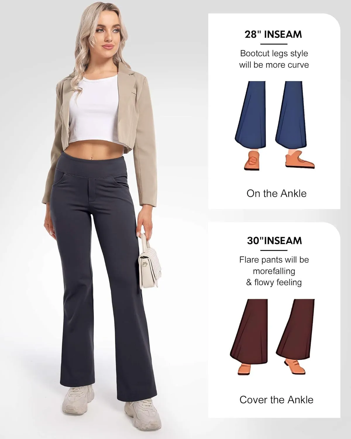 CL convallaria Flare Leggings Women's Fleece Lined Pants Thermal Warm Yoga Pants with Pockets