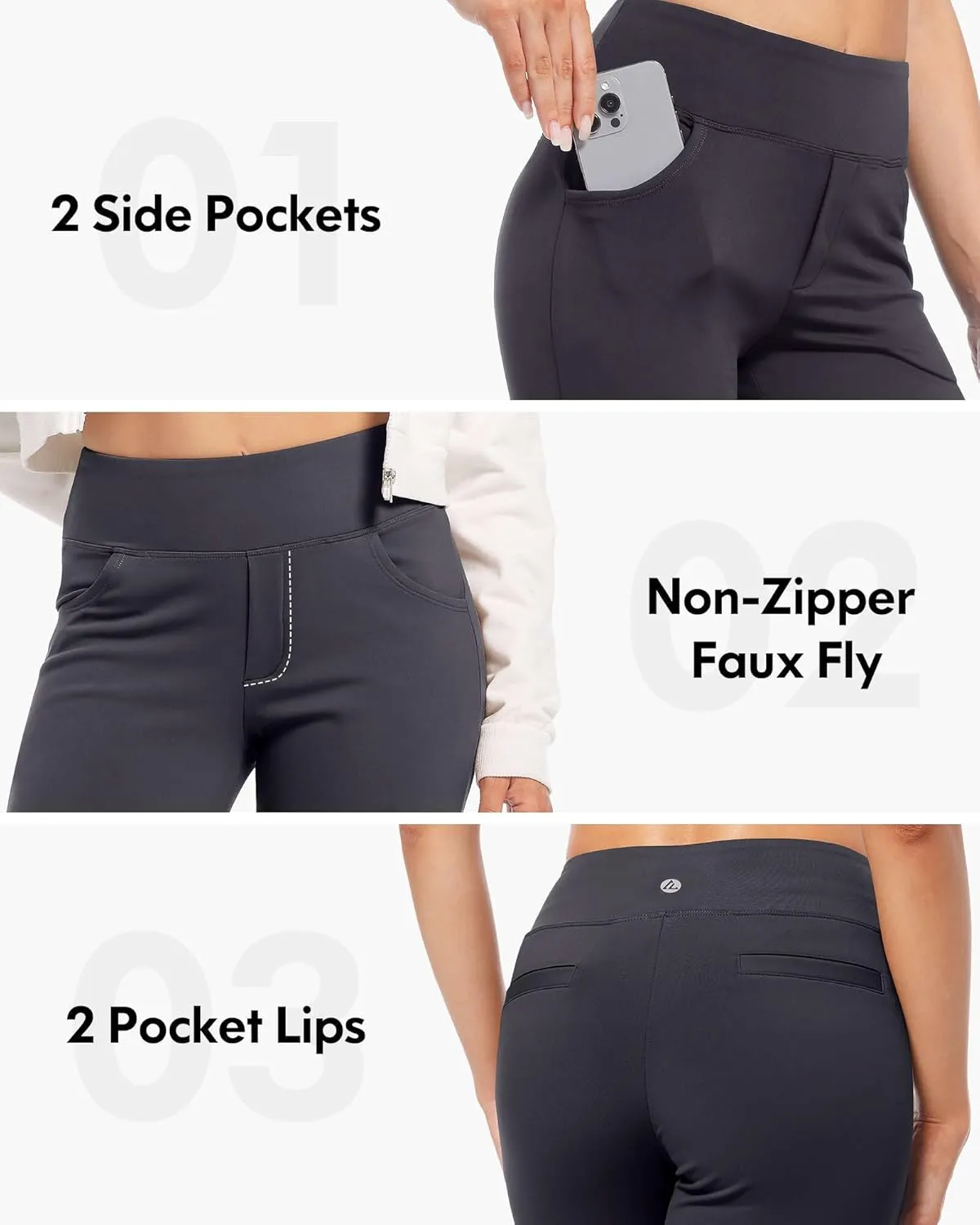 CL convallaria Flare Leggings Women's Fleece Lined Pants Thermal Warm Yoga Pants with Pockets