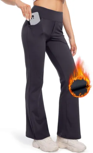 CL convallaria Flare Leggings Women's Fleece Lined Pants Thermal Warm Yoga Pants with Pockets