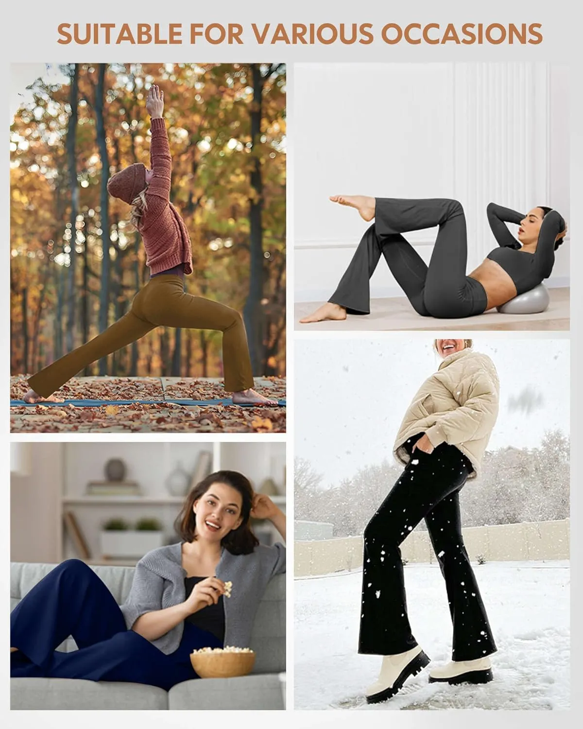 CL convallaria Flare Leggings Women's Fleece Lined Pants Thermal Warm Yoga Pants with Pockets