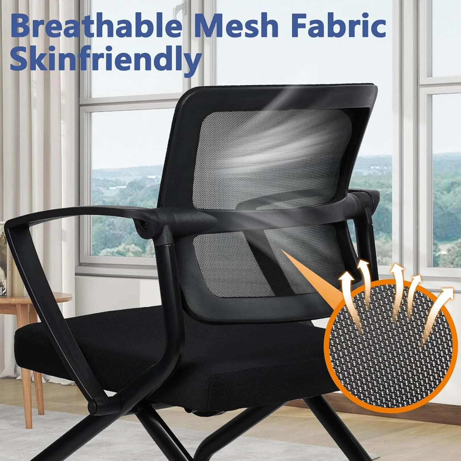 CLATINA Stackable Foldable Ergonomic Office Chair with Lumbar Support and Thick Cushion, Folding Mesh Fabric Reception Guest Chair with Arms & Wheels for Training Room, Guest, Reception, Black (8pk)