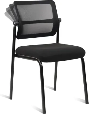 CLATINA Stacking Armless Office Chair with Adjustable Backrest, Stackable Mesh Guest Reception Desk Chairs with Ergonomic Lumbar Support for Conference Waiting Room Lobby Side School, Black, 1 Pack