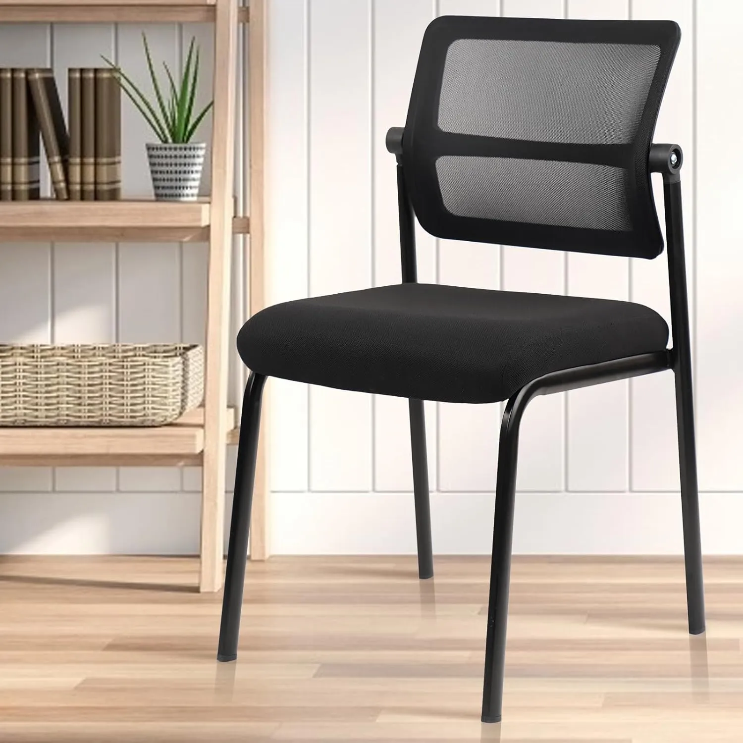 CLATINA Stacking Armless Office Chair with Adjustable Backrest, Stackable Mesh Guest Reception Desk Chairs with Ergonomic Lumbar Support for Conference Waiting Room Lobby Side School, Black, 1 Pack