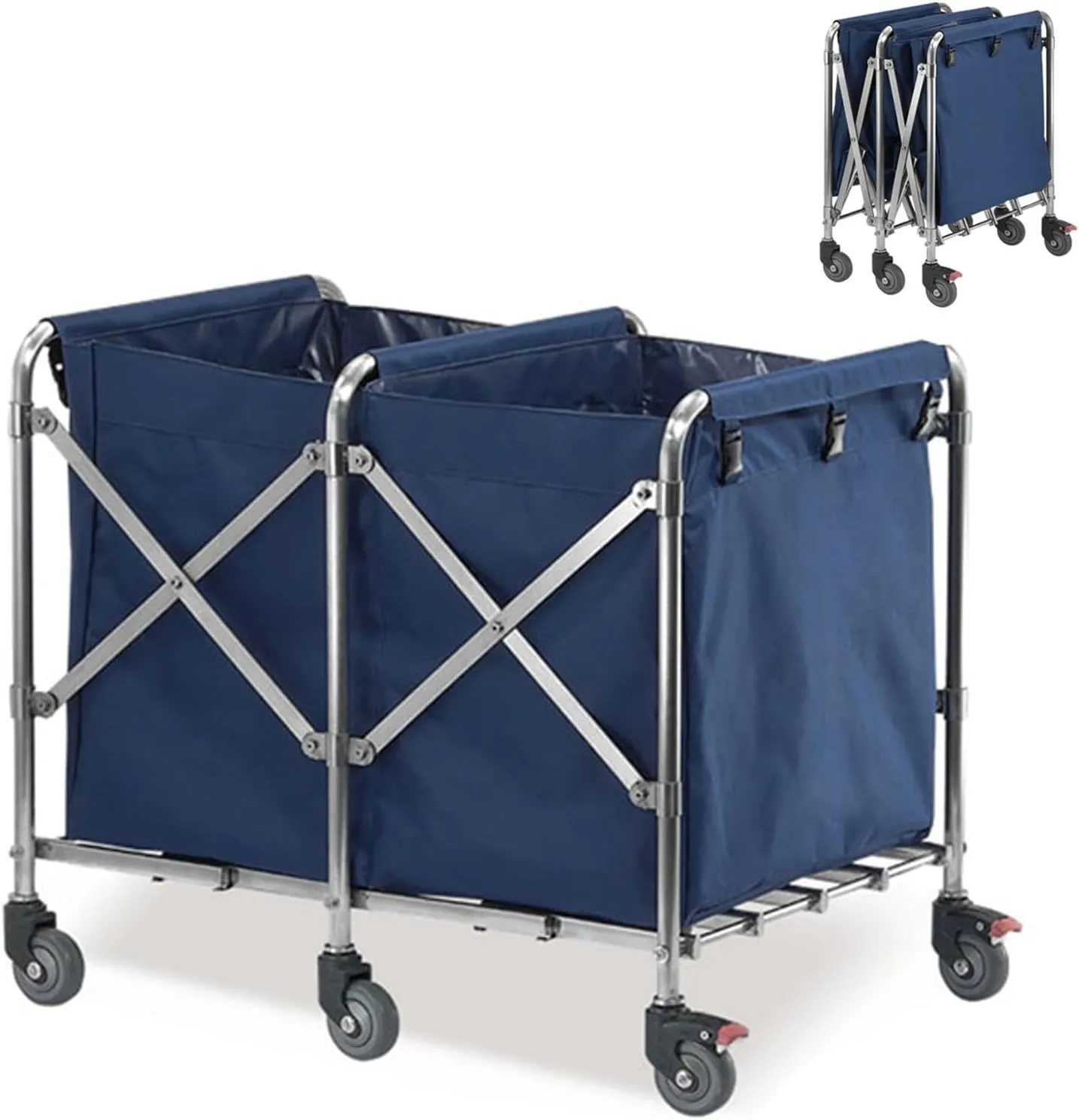 Cleaning Trolley 3.0mm Extra-thick Stainless Steel, Large Laundry Basket with Wheels Waterproof Cloth Oxford Cloth Removable, Classification Interval Design