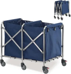 Cleaning Trolley 3.0mm Extra-thick Stainless Steel, Large Laundry Basket with Wheels Waterproof Cloth Oxford Cloth Removable, Classification Interval Design