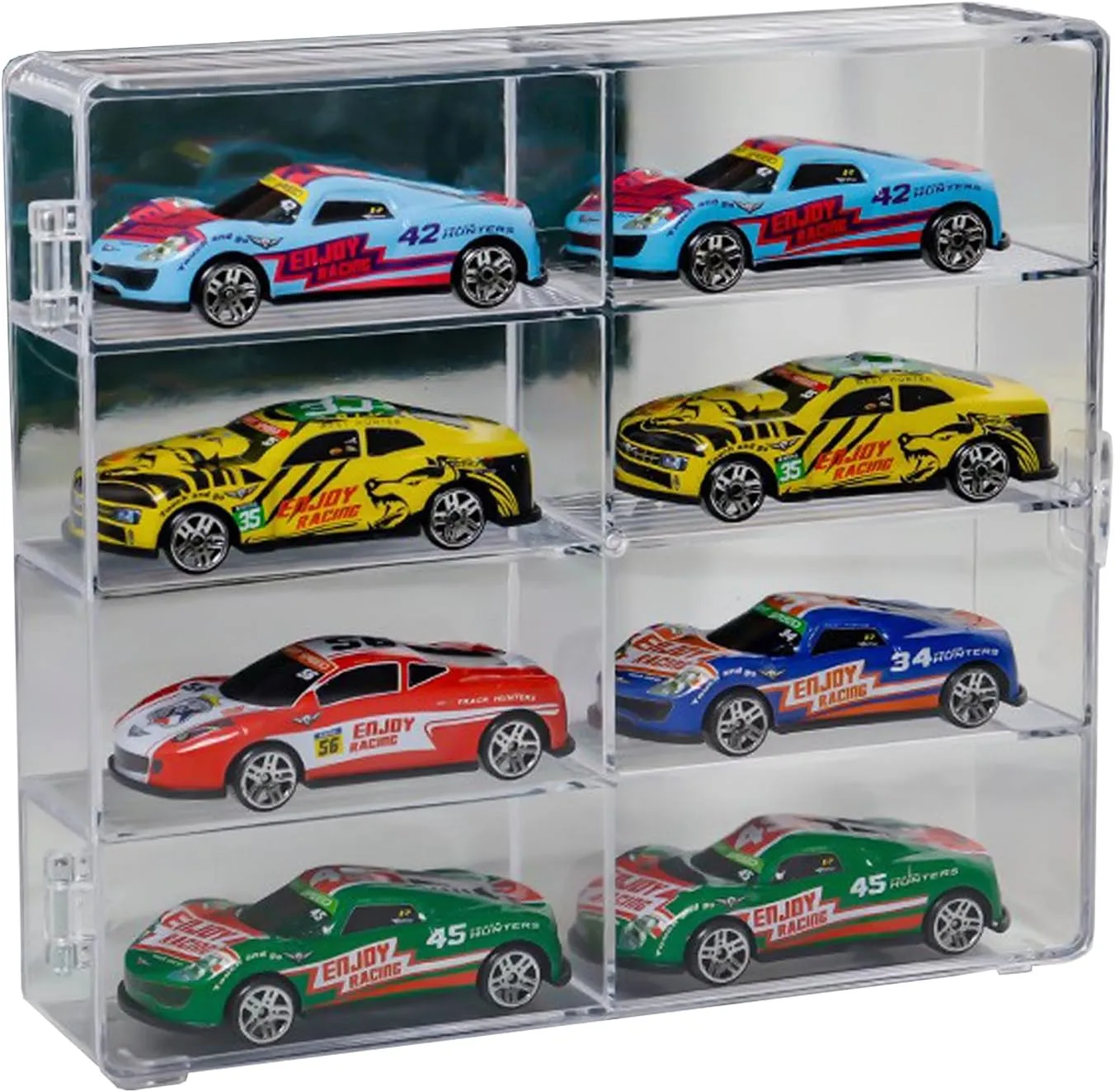 Clear Acrylic Toy Car Display Case, 1/64 Scale Mini Car Showcase Display, Matchbox Car Storage Box for Mini Toy Display, 8 Compartments, 2 Pack (2pcs)