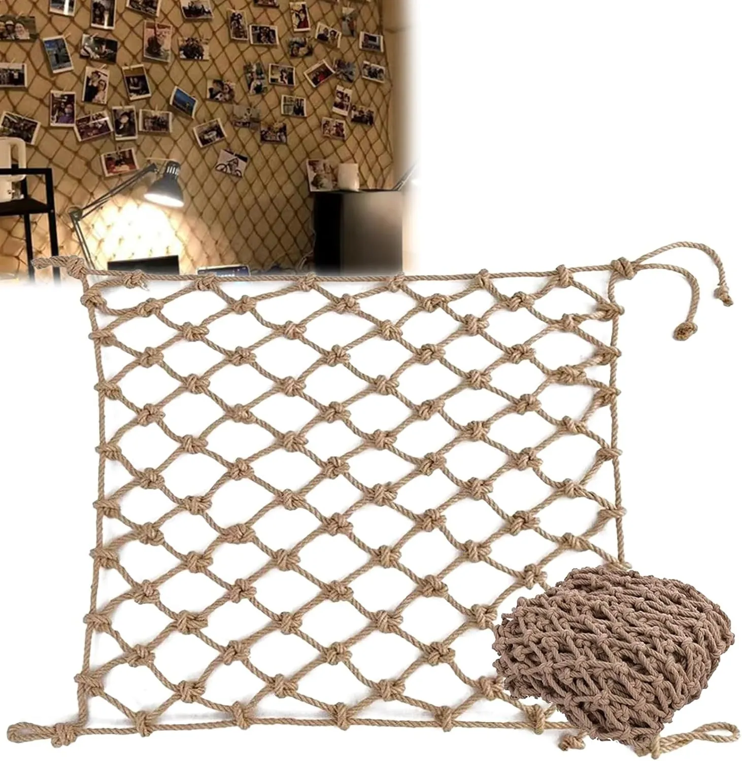 Climbing Rope Net, 3x23FT / 1x7(M) Safety Rope Adult Playground Giant Mesh Heavy Duty Cargo Toddler Netting Nets, for Adults Outdoor Swing Set Ladder (Rope Dia 1cm)