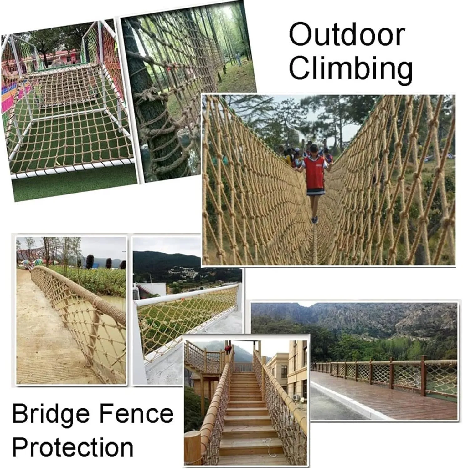 Climbing Rope Net, 3x23FT / 1x7(M) Safety Rope Adult Playground Giant Mesh Heavy Duty Cargo Toddler Netting Nets, for Adults Outdoor Swing Set Ladder (Rope Dia 1cm)