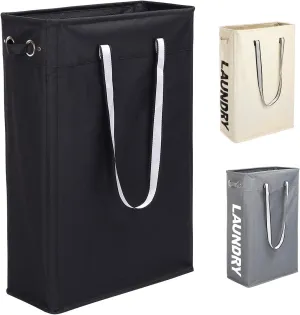 Cloth Clothes Basket, Caroeas 24" Handy Hanging Laundry Basket Tall & Slim Hamper Waterproof Laundry Bag Collapsible Travel Laundry Bag with Breathable Mesh Cover & Soft Handle Laundry Hamper (Black1)