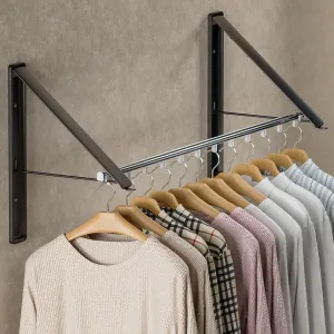 Clothes Drying Rack with Rod, Wall-Mounted Retractable & Foldable Clothes Hanger for Laundry Room Organization and Storage, Metal Clothes Hanger Rack for Dorm, Closet, Balcony 2Rack, 1Rod Black
