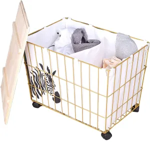 Clothes Storage Handle Laundry Basket with Lid/Removable Liner/ 2 Compartment, Home Creative Organizer with Wheel Baskets for Organizing