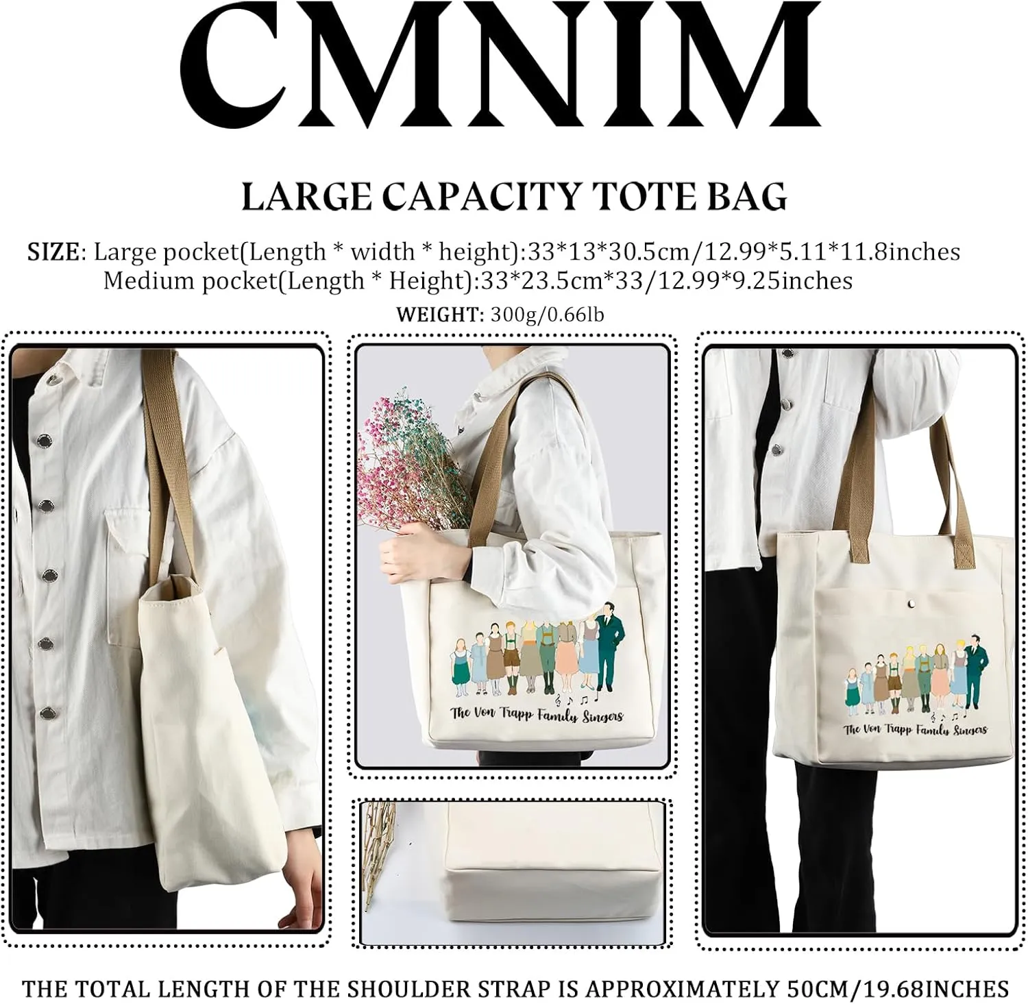 CMNIM The Sound of Inspired Music Tote Bag The Von Trapp Family Singers Fan Gift for Musical Movie Lover Grocery Shoulder Bag