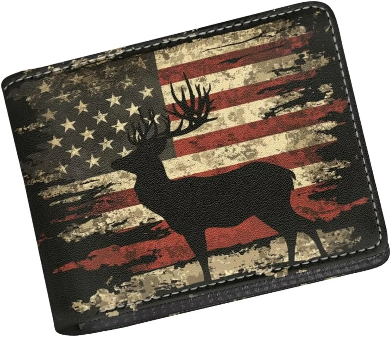 Coldinair American Flag Boy Cool Wallet Deer Leather Wallet for Boys Kids Purse Bifold Rfid Blocking Wallet with Coin Pocket and Card Cash Holder for Youth Men